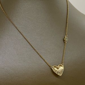 Lia Sophia Gold Textured Heart Crystal Necklace
